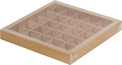 Коробка на 25 конфет 24,5 см*24,5 см*3 см с пластиковой крышкой крафт