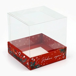 Коробка для бенто торта 10 см*10 см*10 см "Новогодние мгновения"